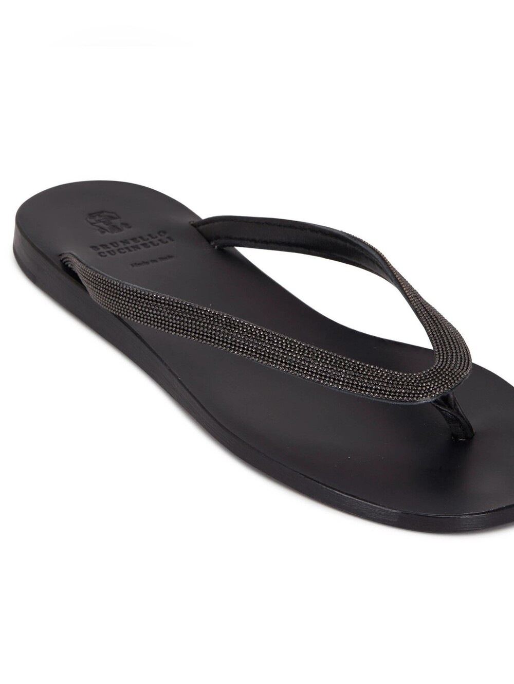 Bruno Cucinelli Shoes Monili Black Beaded Flat Thong Sandals Size 37
